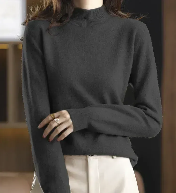Solid Half Turtleneck Thickened Knit Sweater