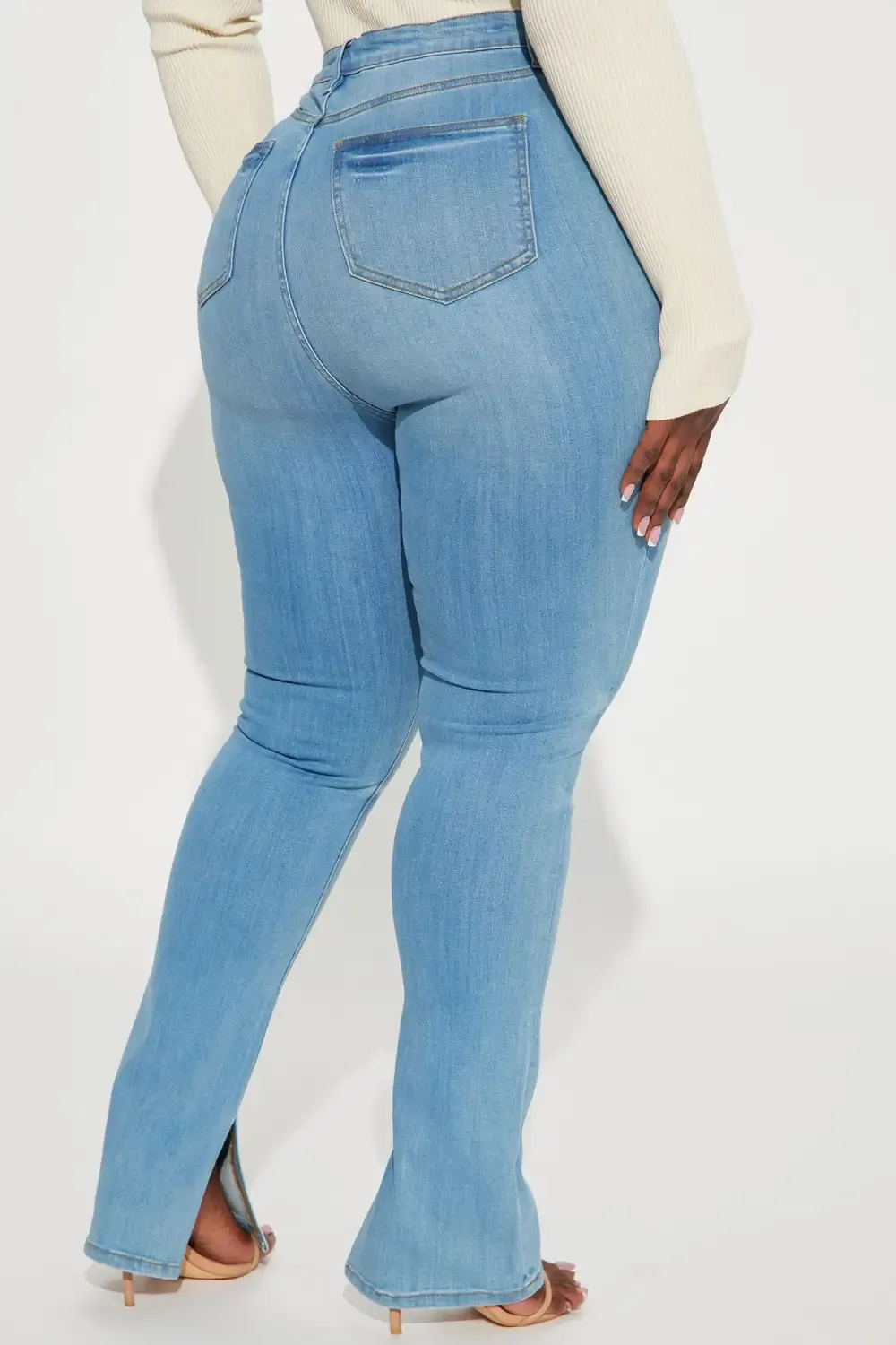Get My Good Side Slit Premium Stretch Skinny Jeans - Light Blue Wash