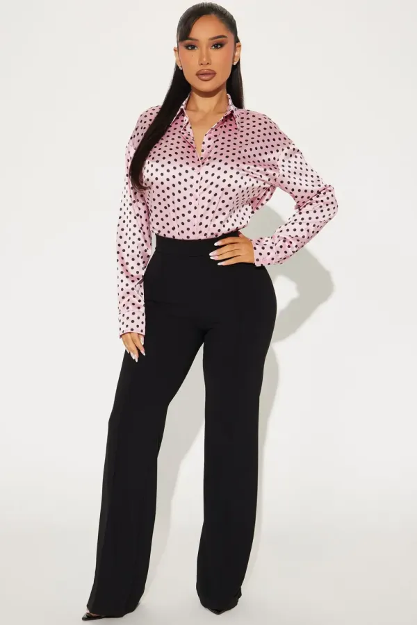 Polka Dot Babe Satin Shirt - Pink/combo