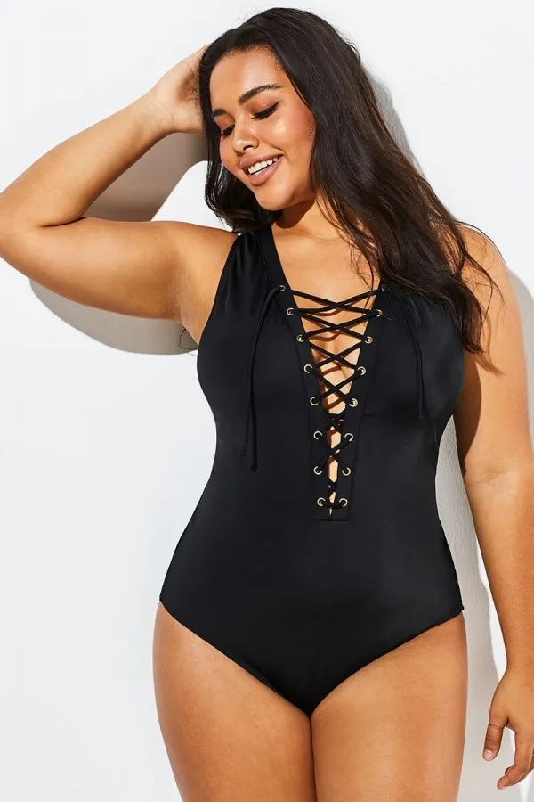Floral Print Front Line Open Back One Piece Swimsuit