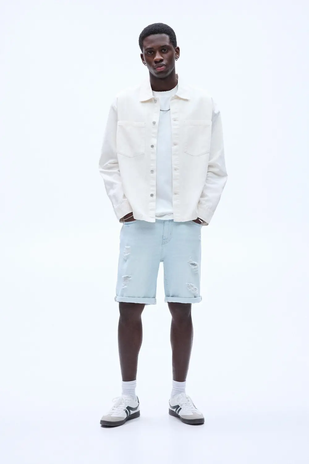 Ripped denim Bermuda shorts
