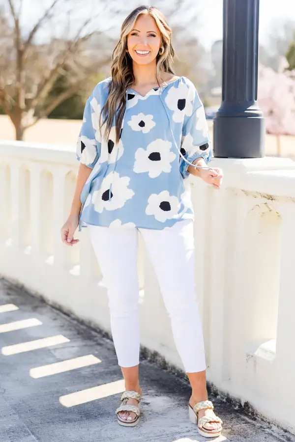 Flower Fields Forever Top, Blue