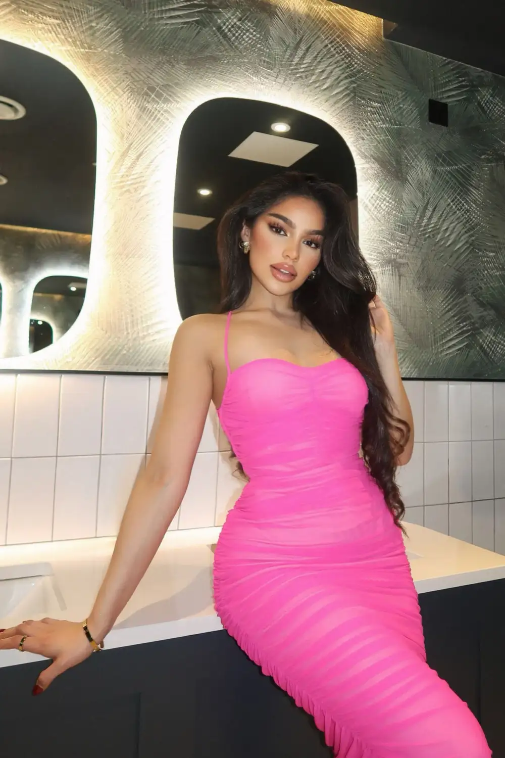 Life After Love Mesh Midi Dress - Hot Pink