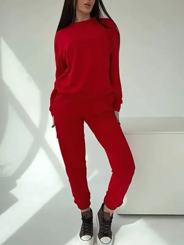 Women's Round Neck Solid Color Sports Two-piece Suit