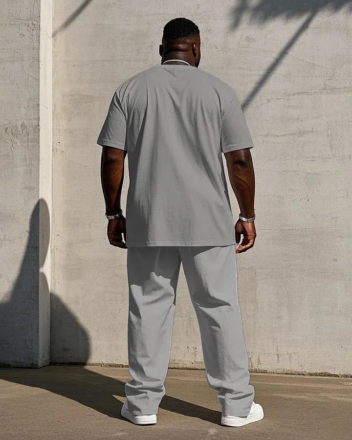 Big Men'S Solid Color 7 Color Short Sleeve T-Shirt Trousers Set