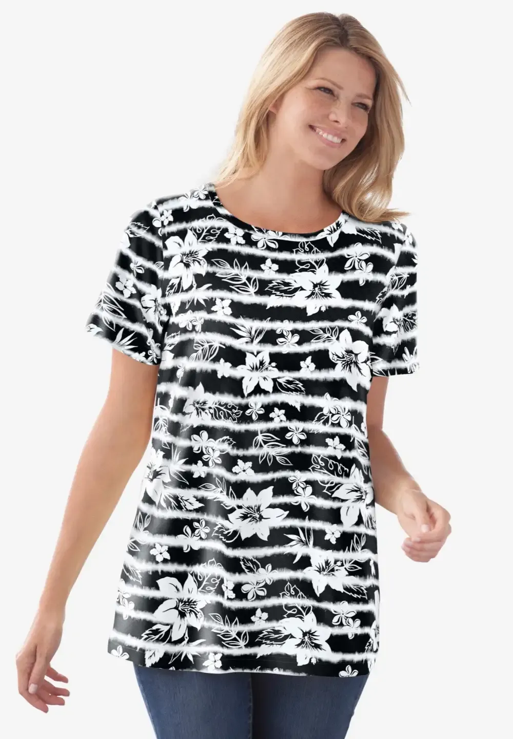 Perfect Printed Short-Sleeve Crewneck Tee