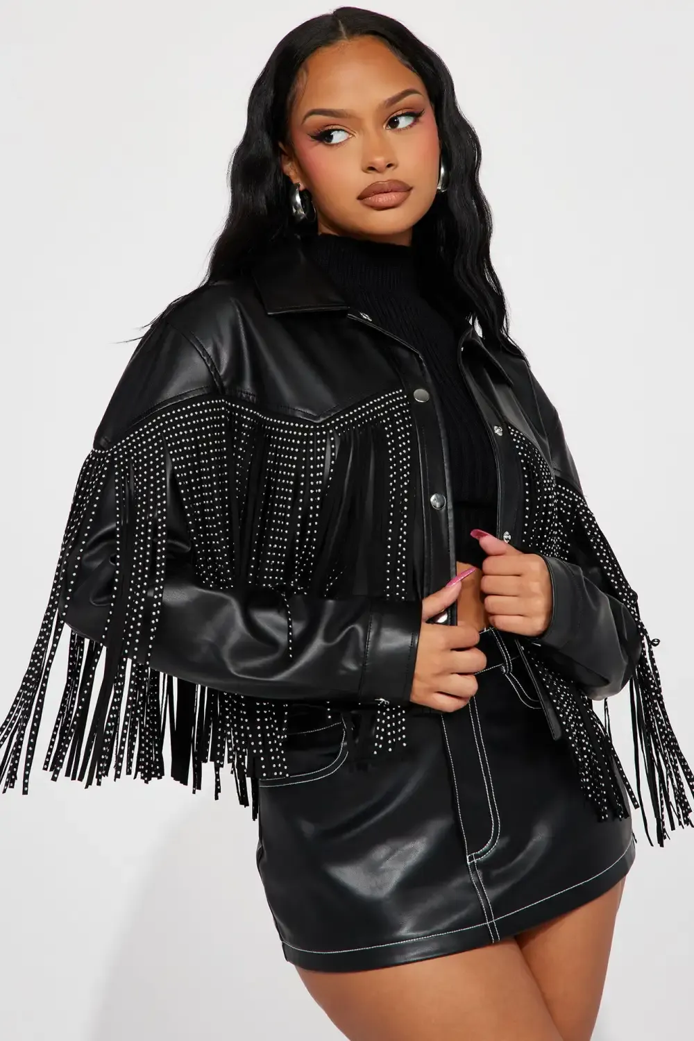 Enjoy The Moment Faux Leather Fringe Jacket - Black