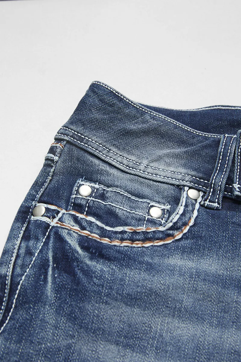 Roll Hem Button Up High Rise Denim Shorts
