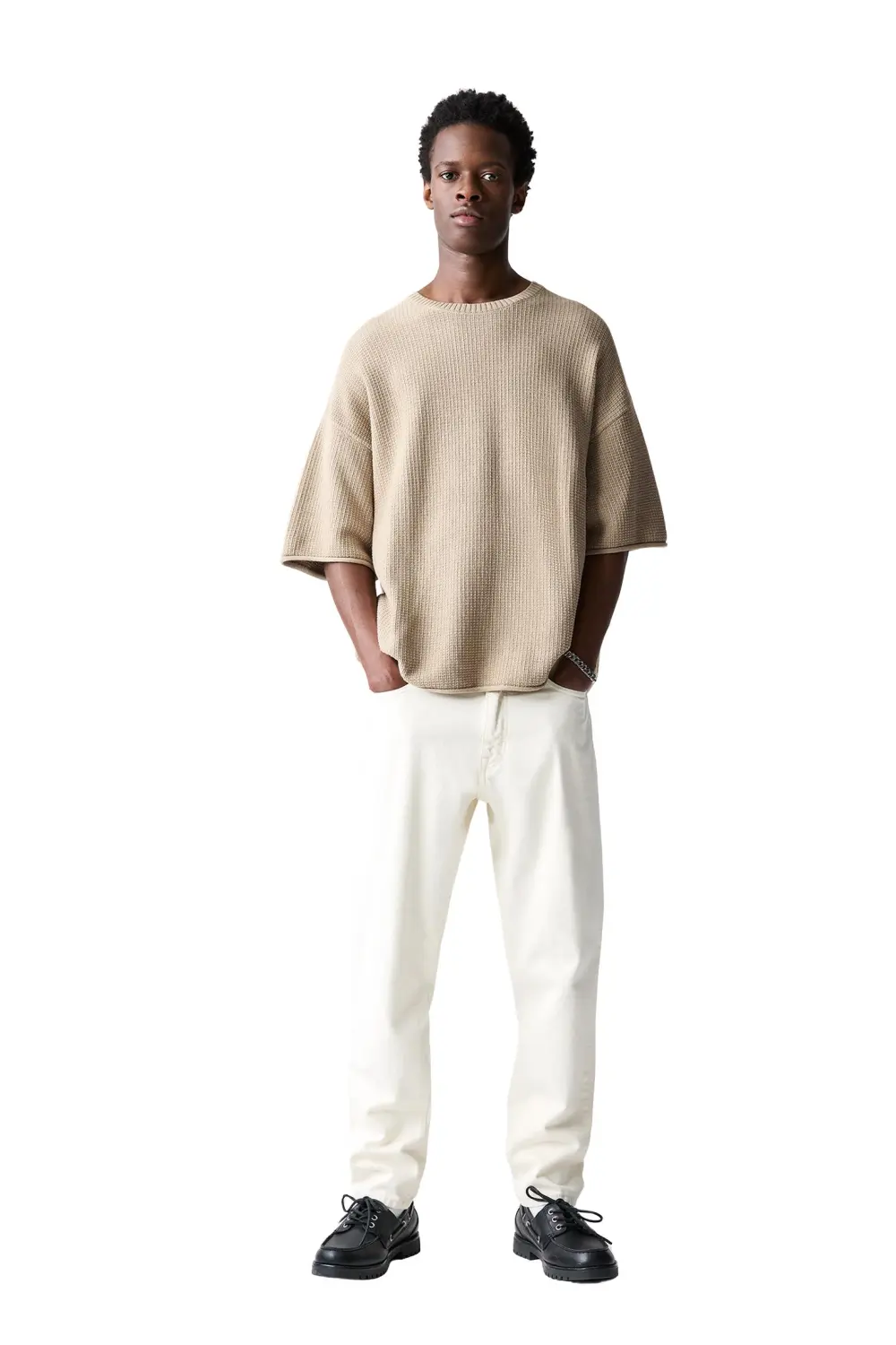 Waffle-knit boxy-fit T-shirt