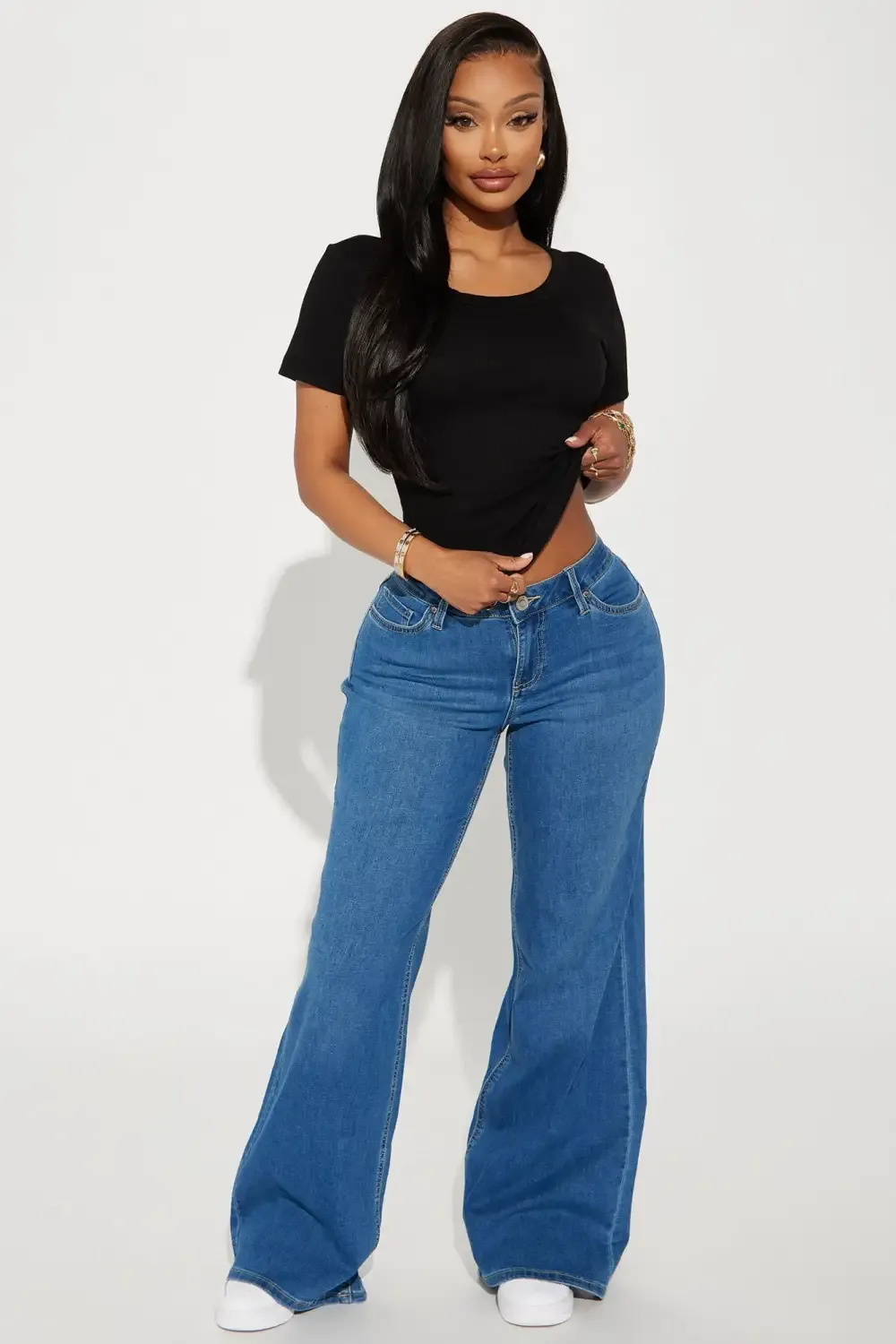 Time Crunch Stretch Wide Leg Jeans - Medium Wash