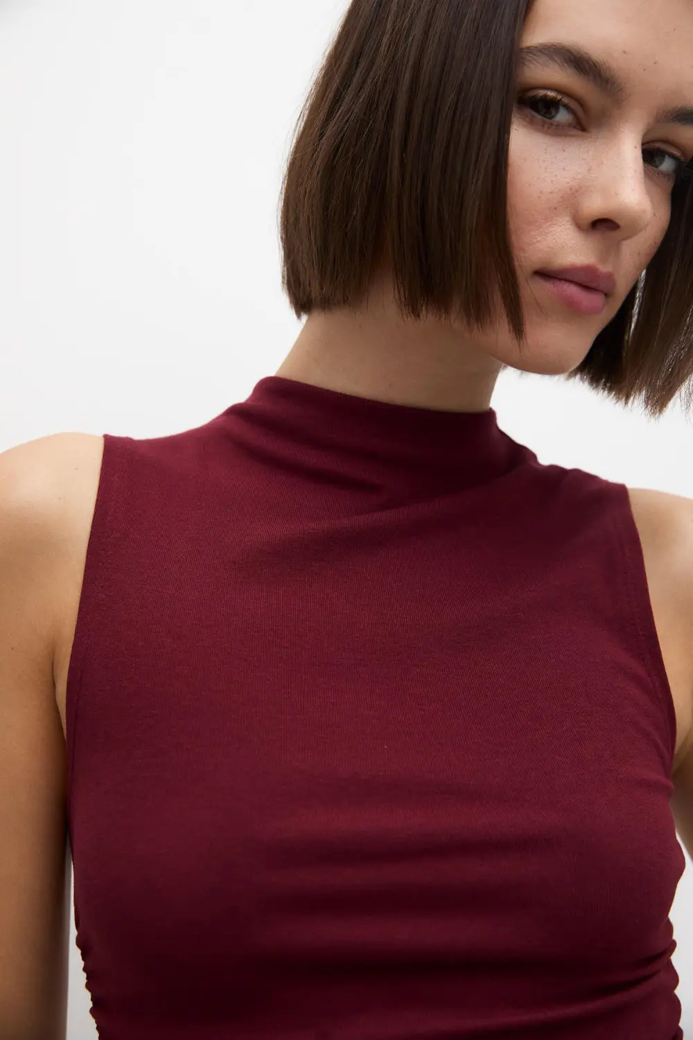 High neck gathered top