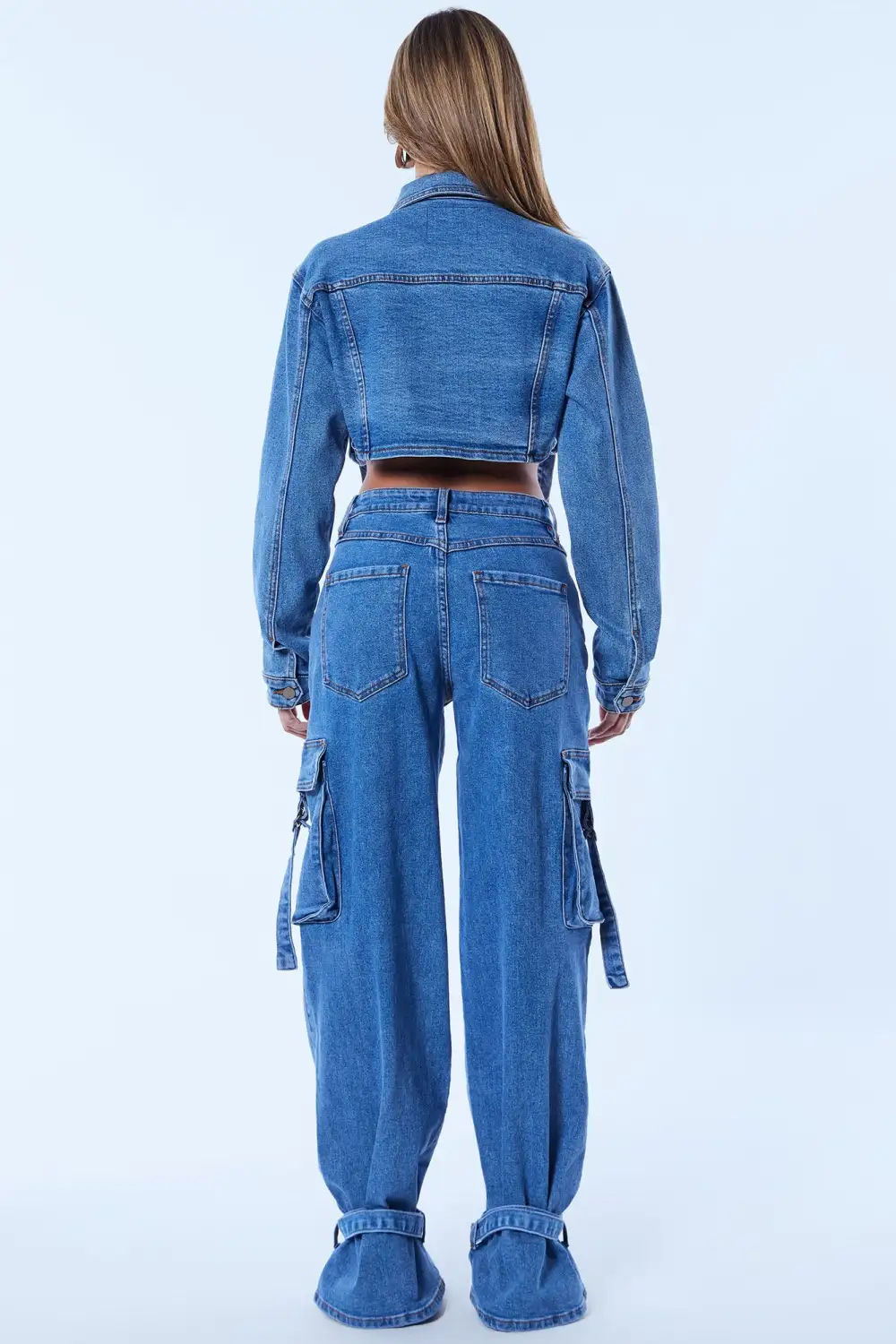 Love Hurts Ankle Strap Cargo Jeans - Medium Blue Wash