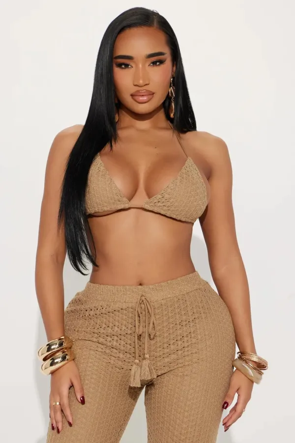 Tropical Oasis Crochet Pant Set - Brown