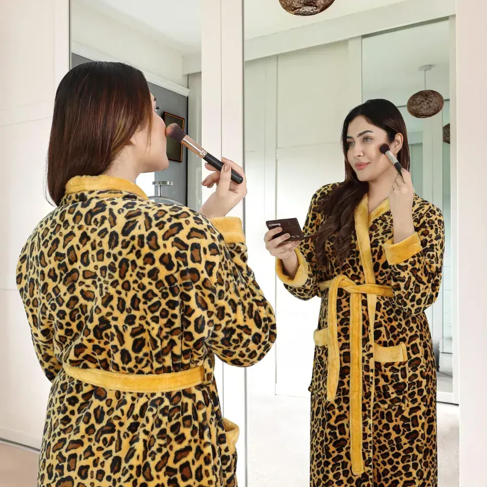 Women Fleece Shawl Collar Bathrobe - Plush Long Robe