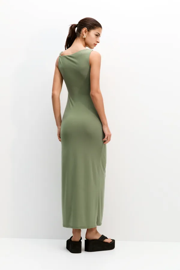 Vestido midi asimétrico frunces