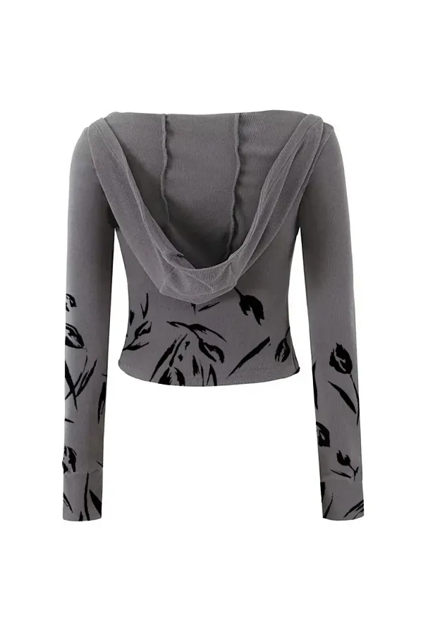 Cute Bow Lace Scoop Neck Kangaroo Pocket Ribbed Crop Hooded Top