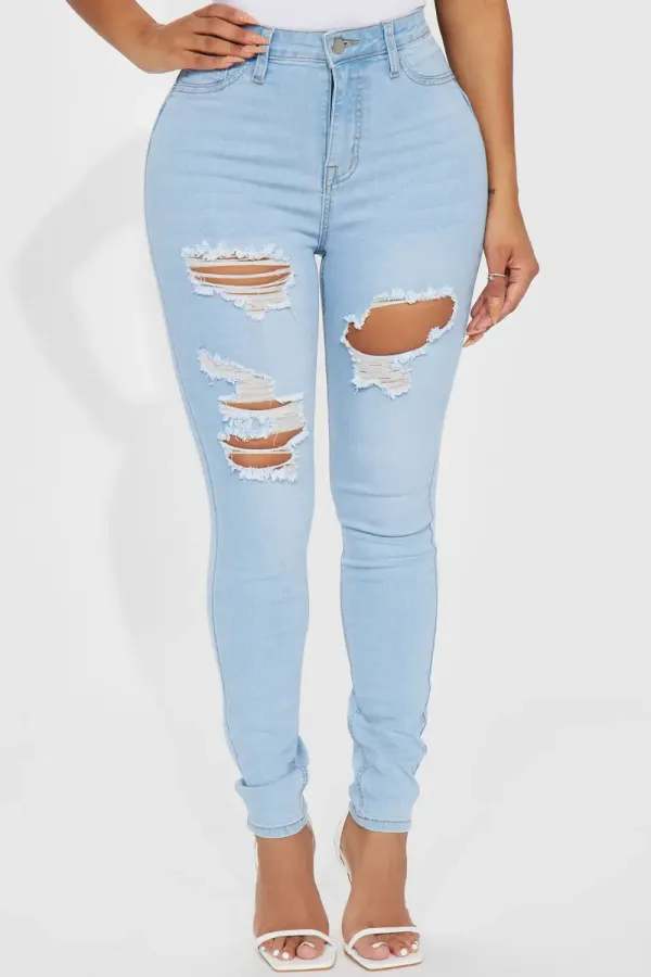 Shelby Booty Lifting Ripped High Rise Stretch Skinny Jeans - Light Wash