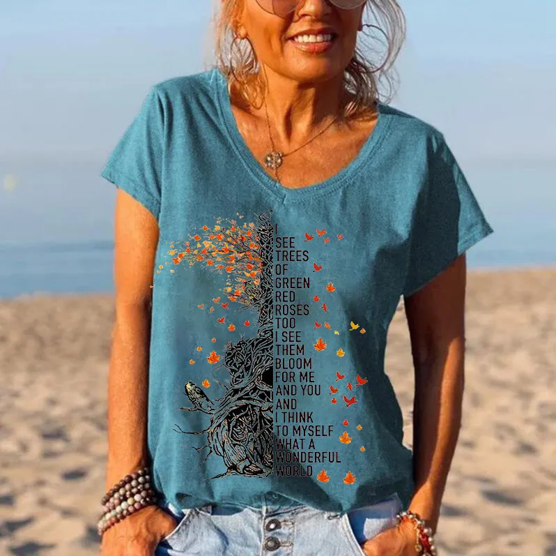 I See Trees Of Green Printed Hippie Women's T-shirt