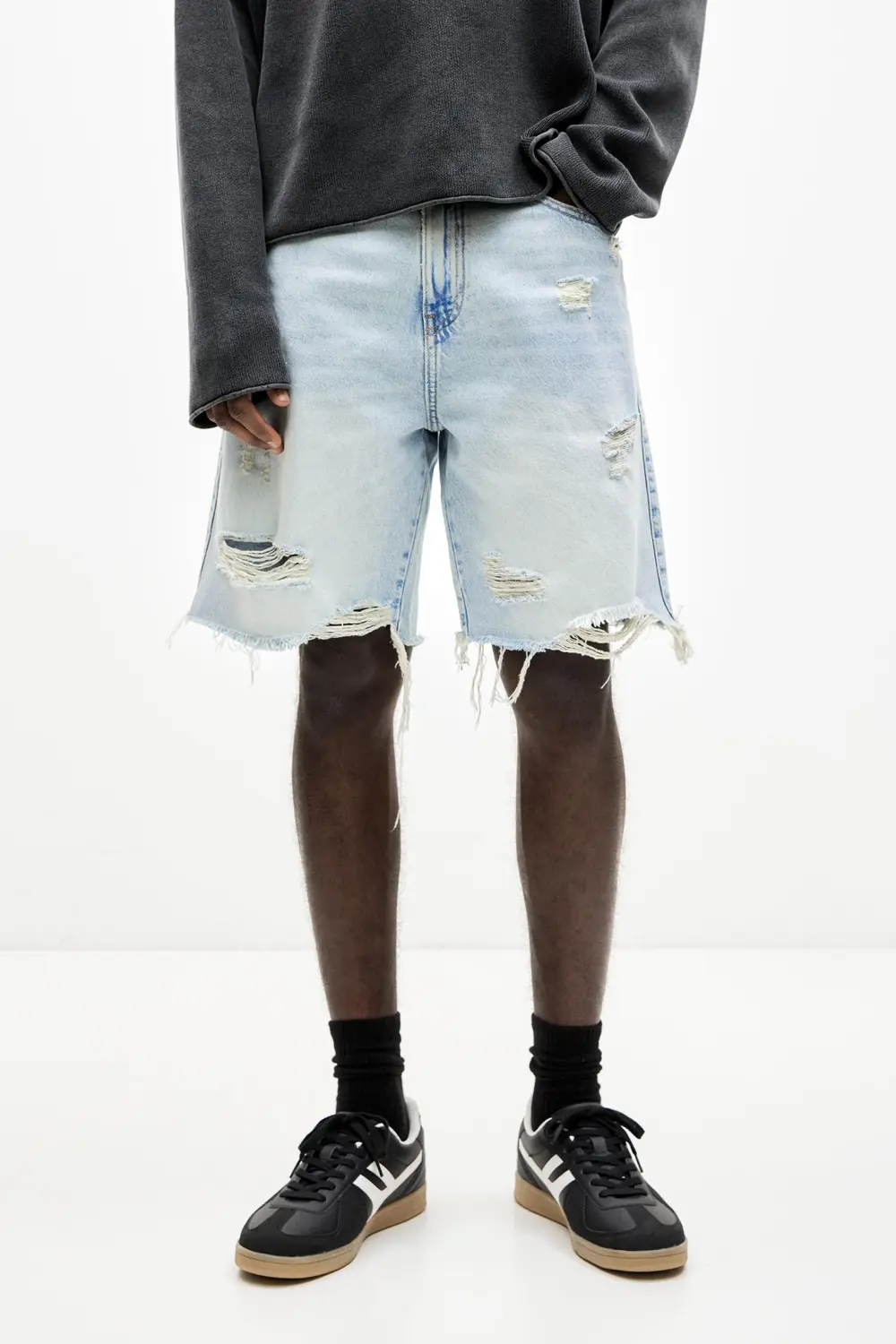 Ripped denim Bermuda shorts
