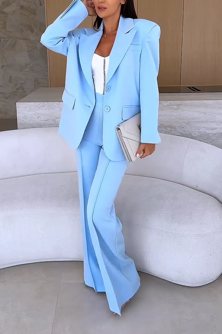 Women'S Solid Color Suit Jacket And Pants Two Piece Set