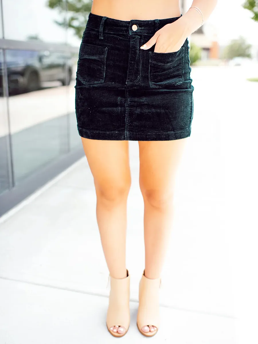 Corduroy Patch Pocket Skirt