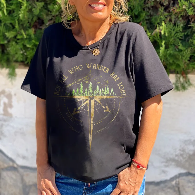 Not All Who Wander Are Lost Scenery Printed Graphic Crew neck Tees