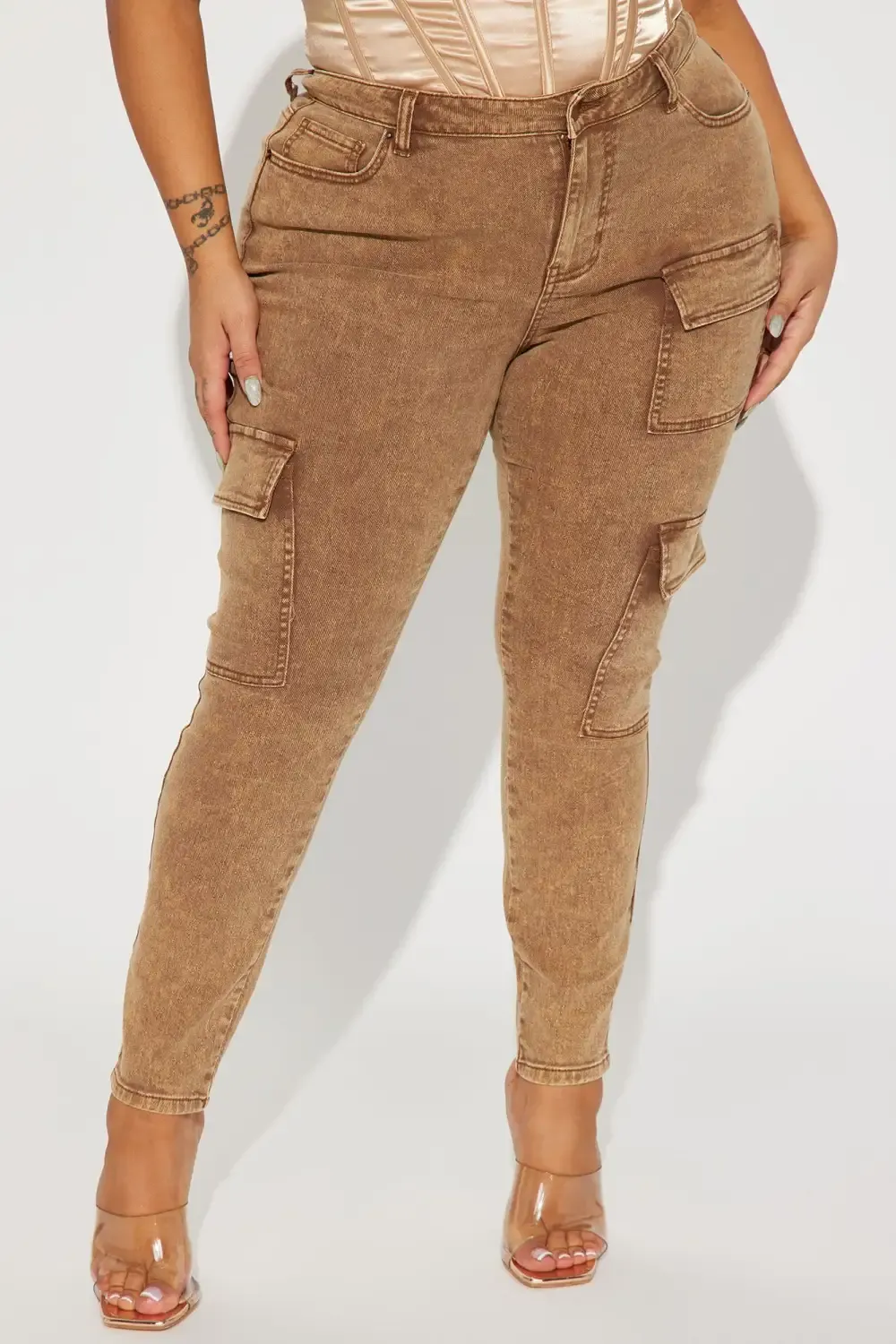 Kalahari Stretch Cargo Skinny Jeans - Brown