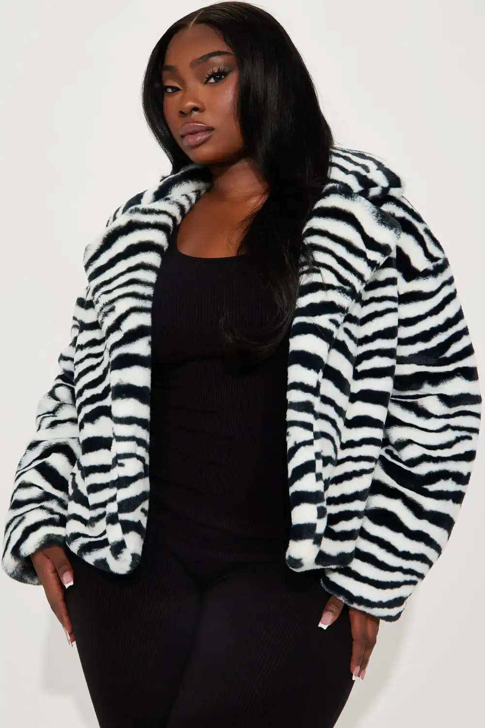 Katie Zebra Faux Fur Jacket - Black/combo