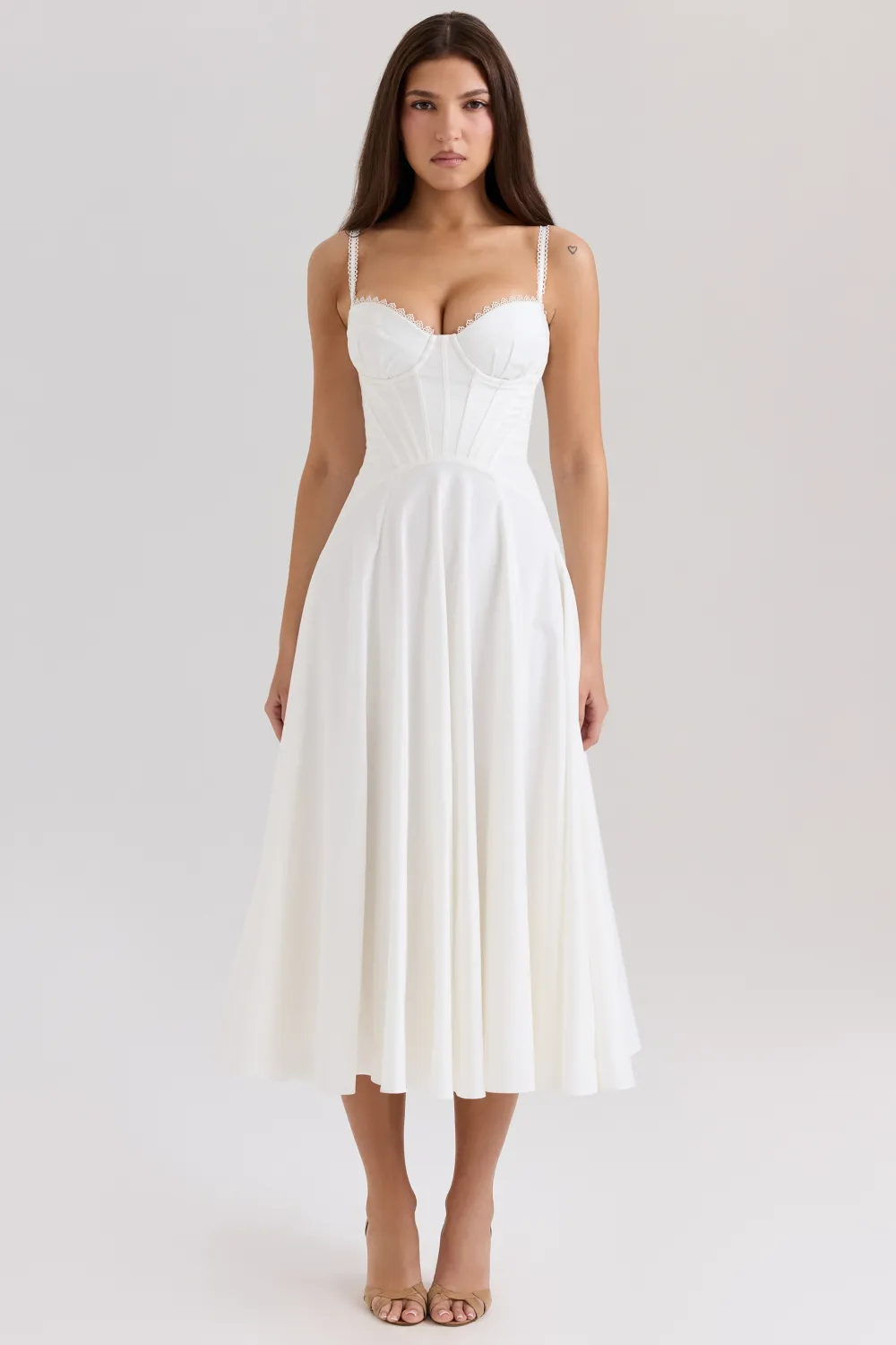 Cream Stretch Cotton Floral Print Midi Sundress