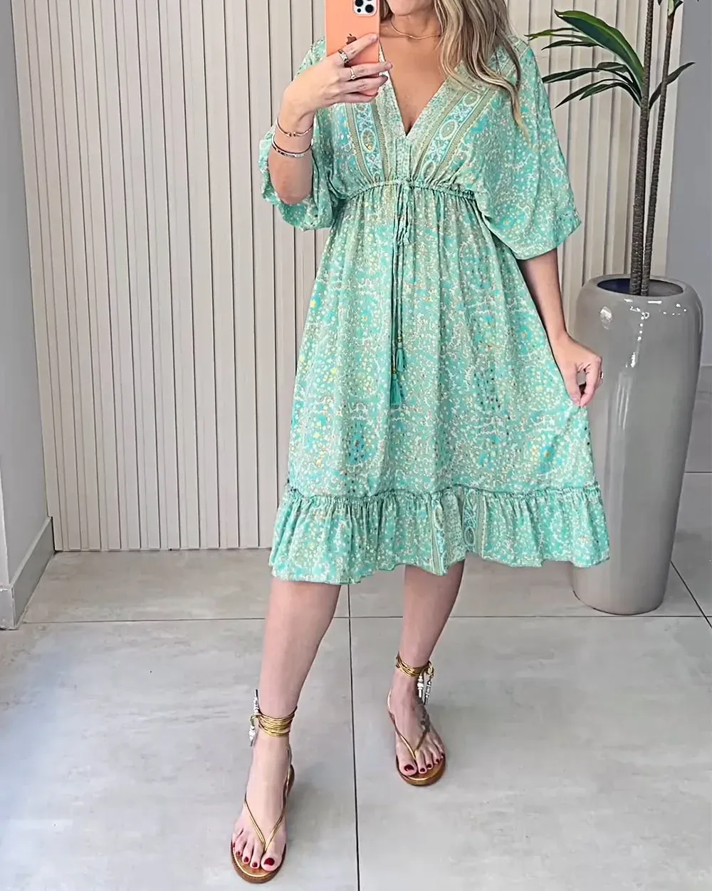 Women's Printed PatternV Neck Dress