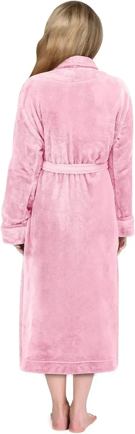 Women Fleece Shawl Collar Bathrobe - Plush Long Robe