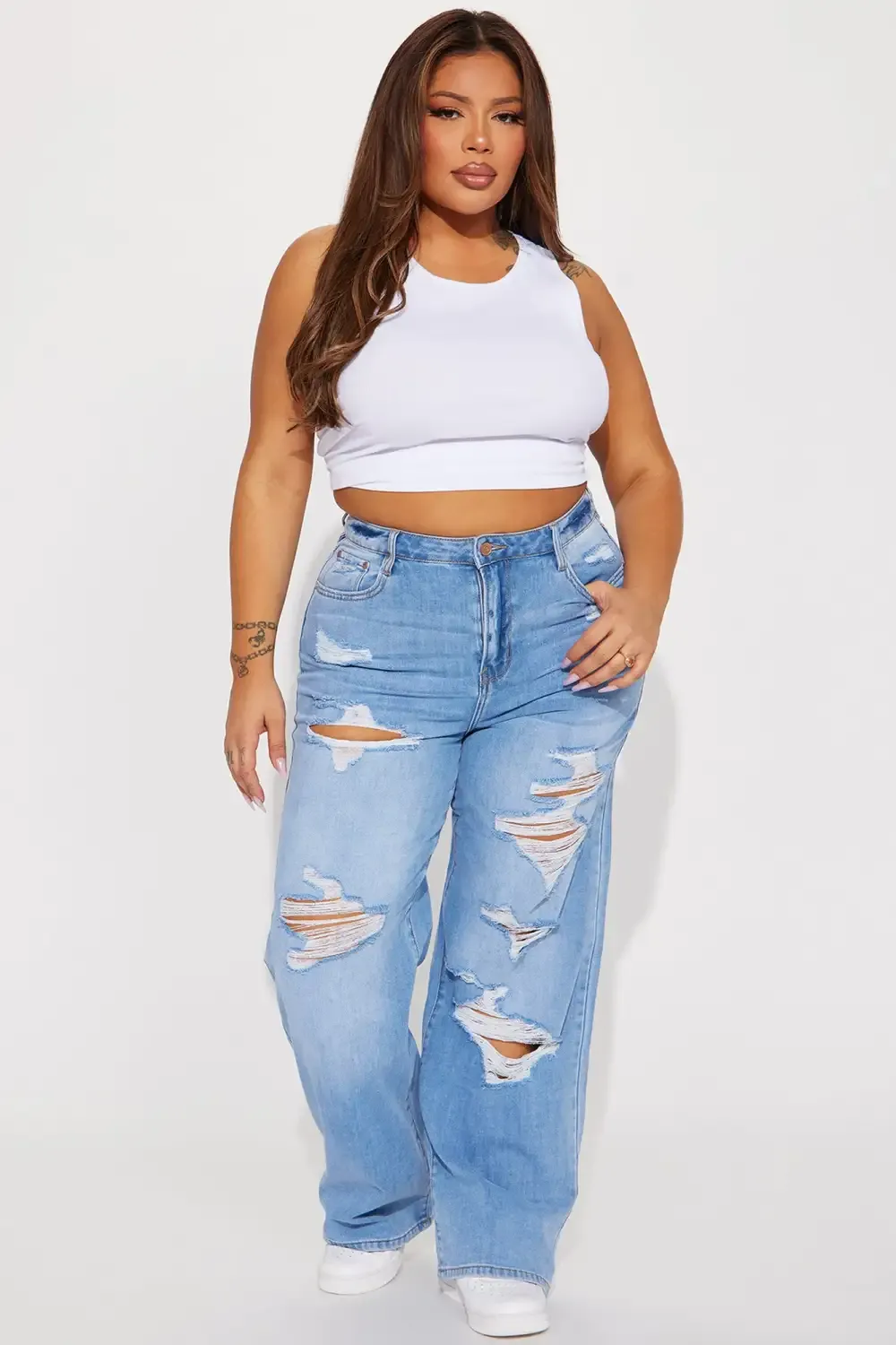 Watch Me Ripped Wide Leg Jean - Light Wash