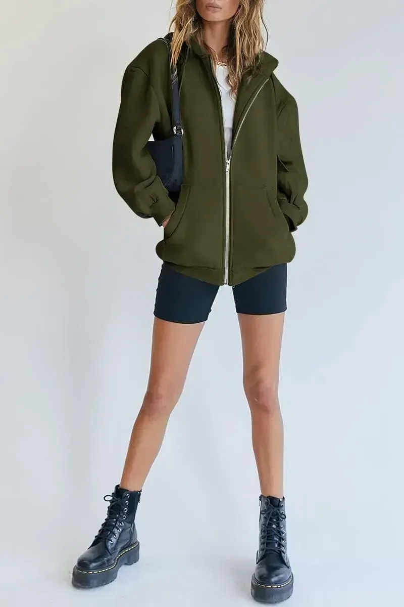 Women's Cute Hoodies Teen Girl Fall Jacket Oversized Sweatshirts Casual Drawstring Zip Up Y2K Hoodie with Pocket