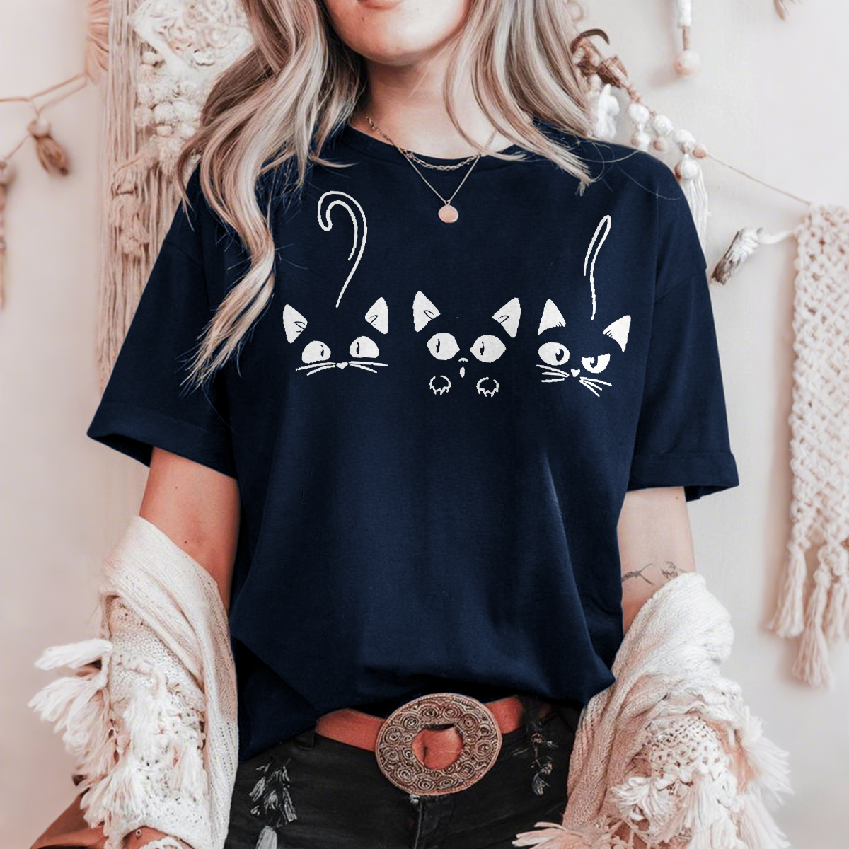 Lovely Cats Print Short Sleeve Casual T-Shirt