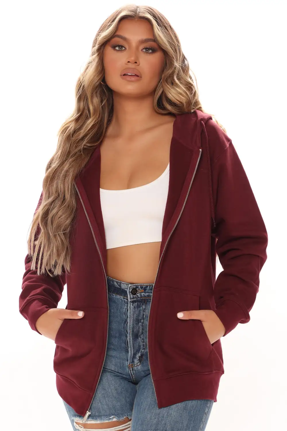Stole Your Boyfriend's Oversized Zip Up Hoodie - Burgundy