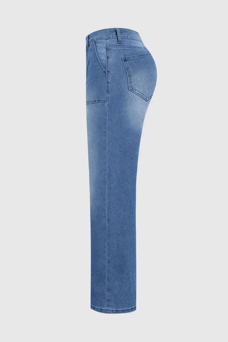 Wash Mid Rise Straight Leg Jeans Without Belt