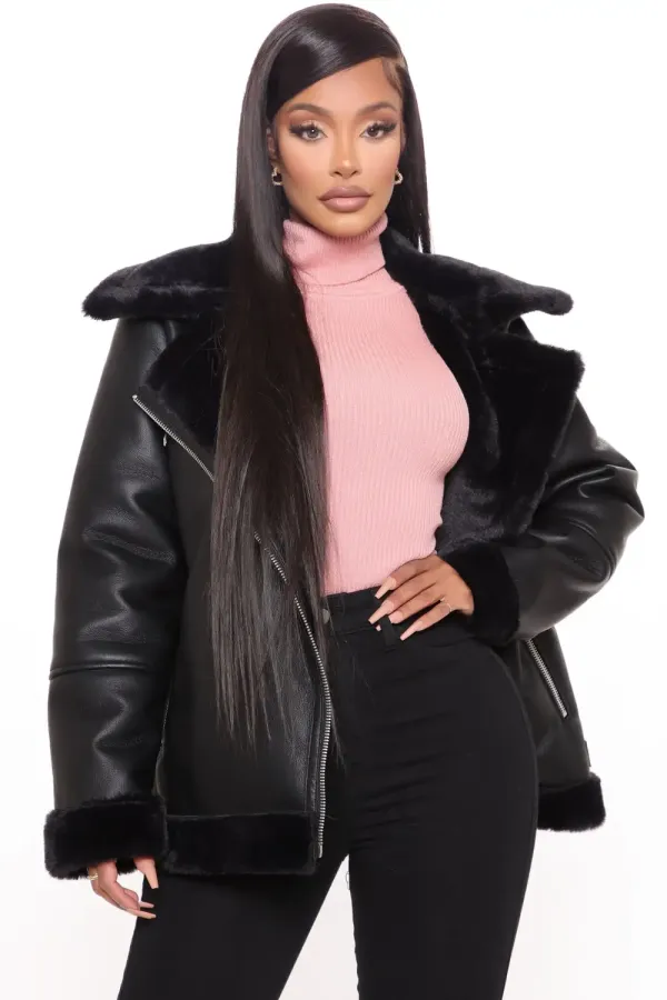 Chic Bad Ass Faux Leather Jacket - Black