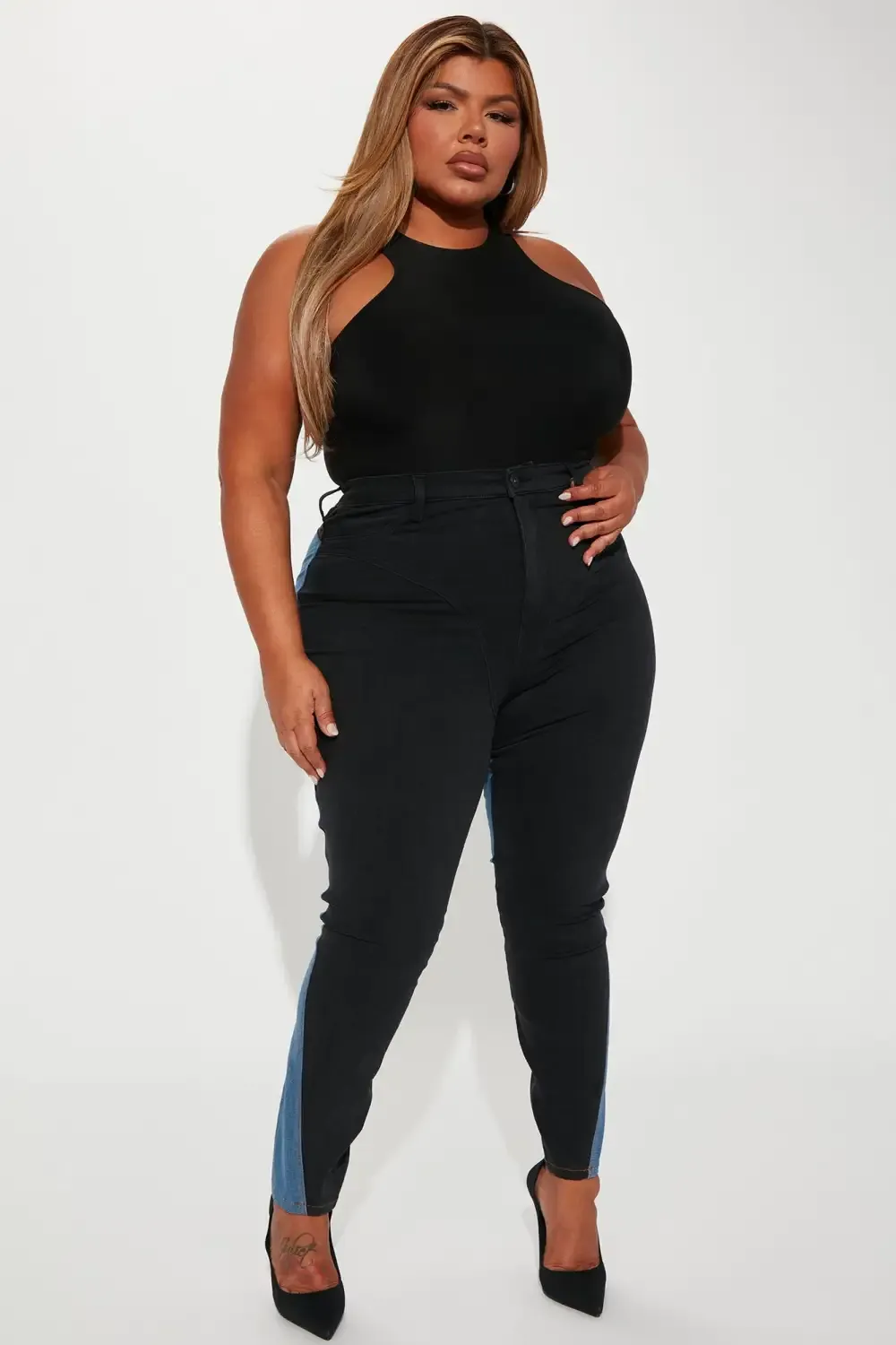 Tara Two Toned Skinny Jeans - Black/Blue