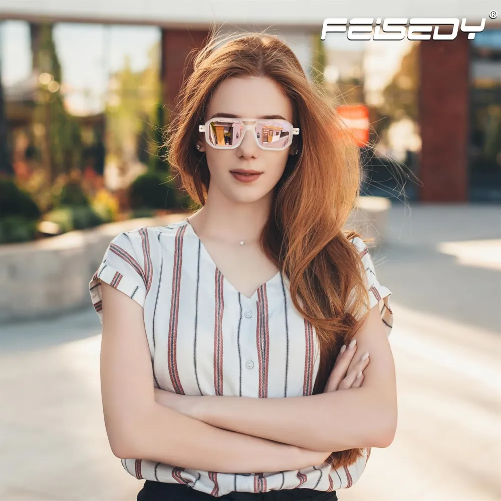 FEISEDY Vintage Square 70s Flat Aviator Sunglasses Women Men Classic Retro Stylish Frame UV400 Sunglasses B2622