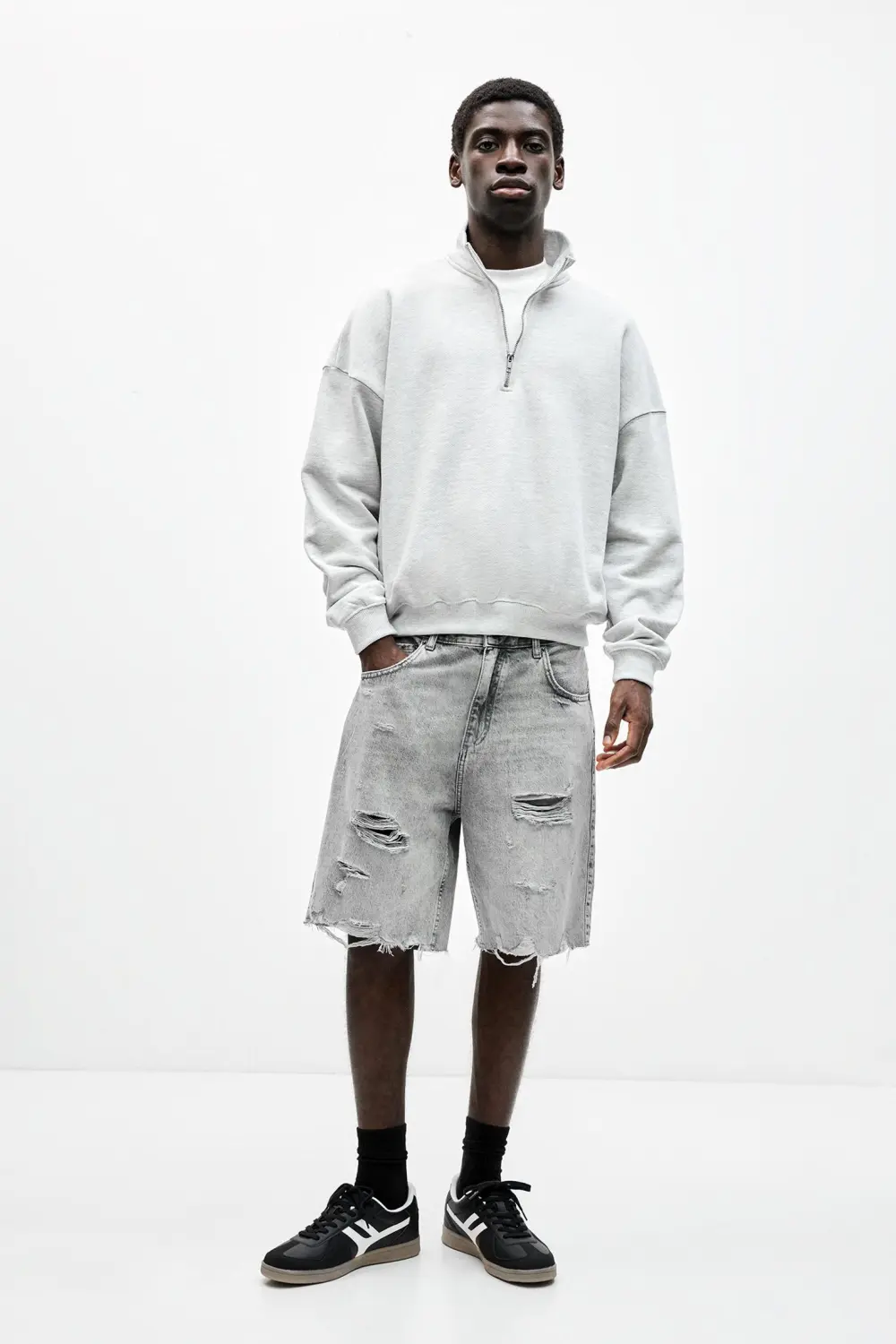 Ripped denim Bermuda shorts