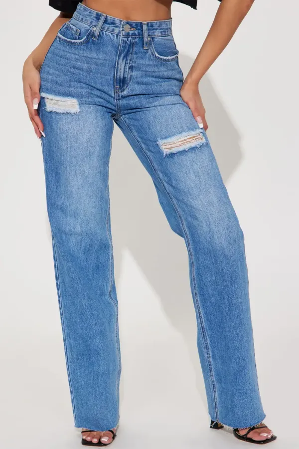Worth The Wait Ripped Straight Leg Jean - Medium Wash