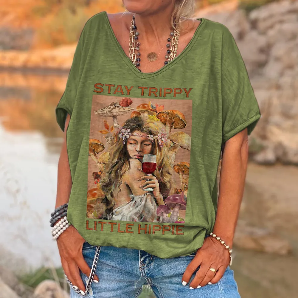 Stay Trippy Little Hippie Printed T-shirt
