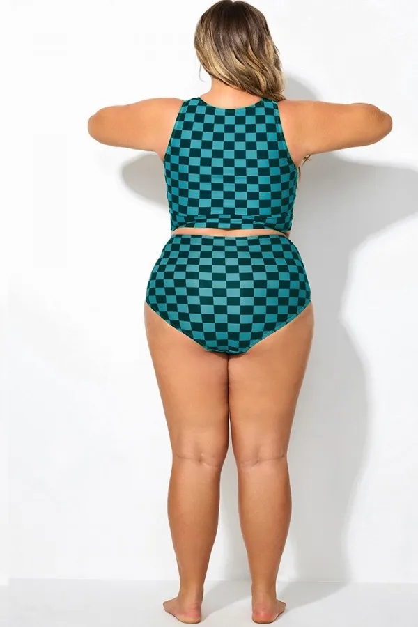 Plus Size Blue Check High Waisted Bottom