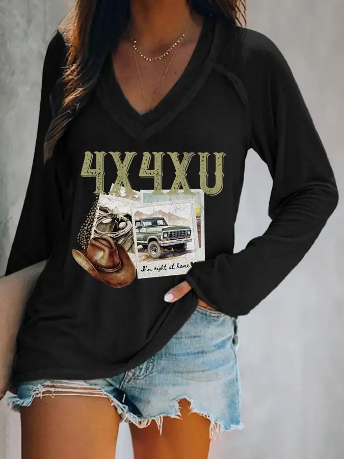 Women's I'm Right At Home Print V Neck T-Shirt