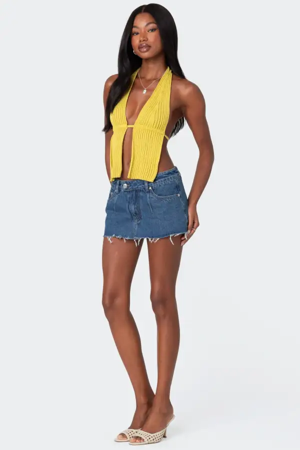 Caraway Ribbed Knit Split Front Top
