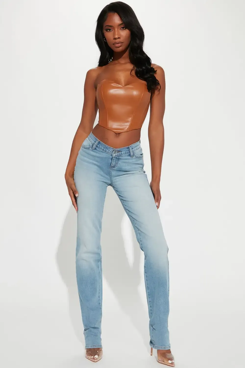 Tall V Nice To Meet You Straight Leg Jeans - Light Blue Wash