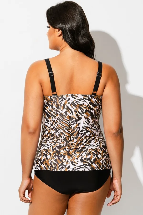 Leopard Print Twist Front Slimming Tankini Top