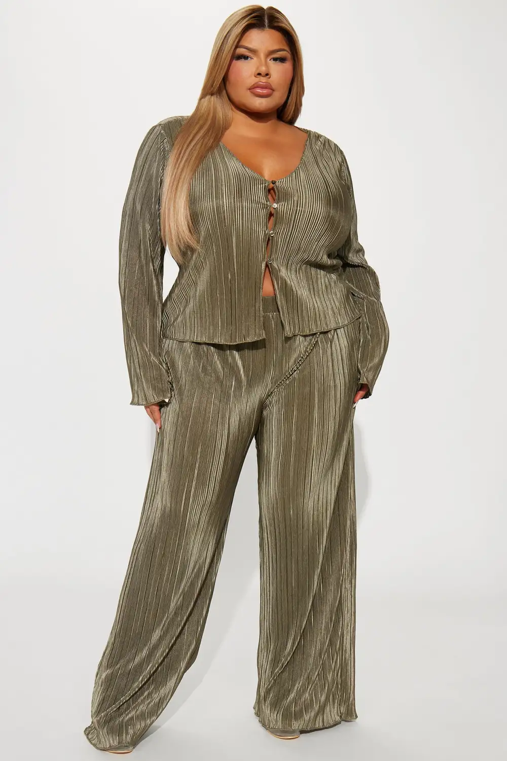 Tahlia Plisse Pant Set - Olive