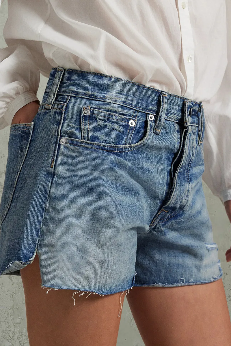 Ripped Split Side Raw Hem Mid Rise Denim Shorts