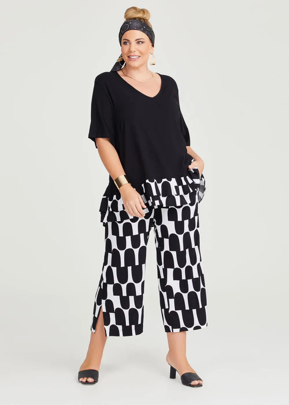 Print Natural Wide Crop Pant